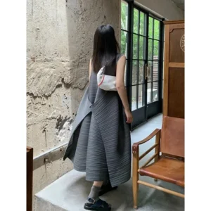 Sxz Miyake Pleated Dresses Sense Of Elegance Sleeveless – Virelia Fashion