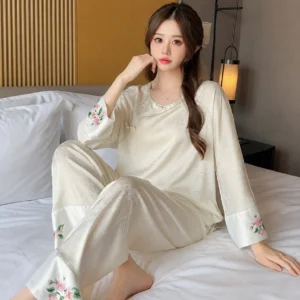 Chinese Style Ice Silk Pajama Satin Loungewear With – Virelia Fashion