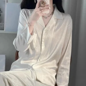 Ice Silk Pajamas Long Sleeve Pants Jacquard Cardigan – Virelia Fashion