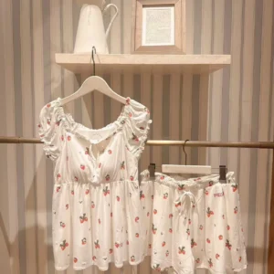 Cute Sweet Strawberry Doll Collar Pure Cotton Sleepwear – Virelia Fashion