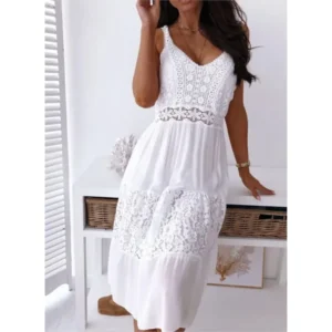 Boho Sexy Backless Midi Dress Spaghetti Strap White – Virelia Fashion